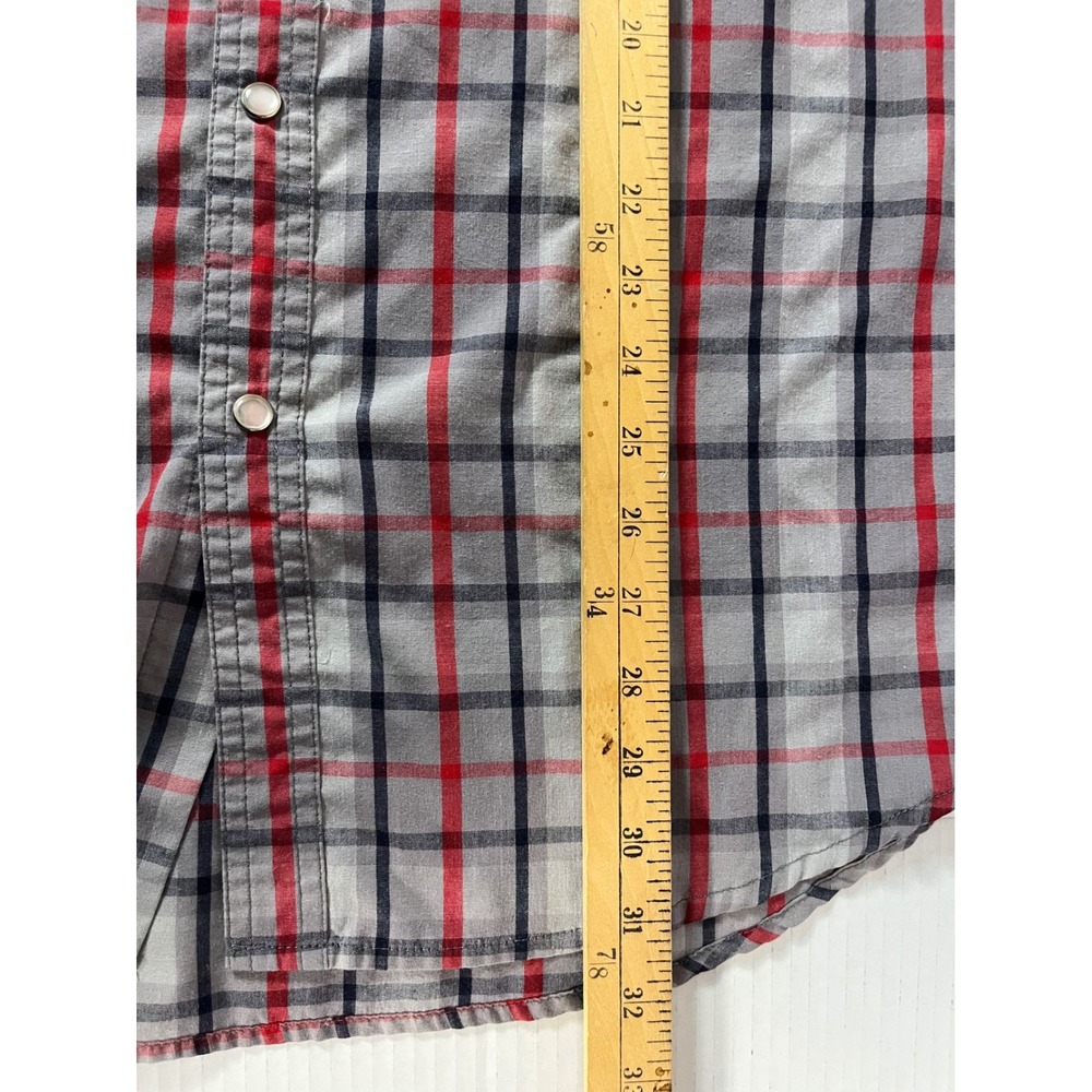 High Noon Western Shirt Mens Large Gray Red Plaid Pearl Snap Long Sleeve - Picture 5 of 6